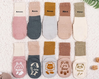Lindos calcetines antideslizantes para bebés con forma de animal, adecuados para niños de 1 a 5 años, calcetines con nombre personalizado para niños, calcetines antideslizantes cómodos para bebés, regalos para niños