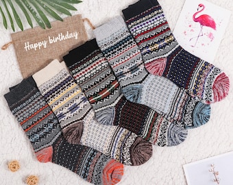 5 pairs Nordic Winter Soft Warm Wool National Style Socks, Women's Winter Socks, Thick Socks, Family Socks, Birthday Gift