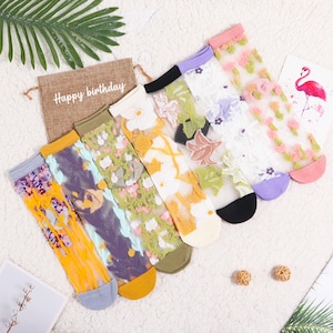 Vintage Floral Mesh Socks, Women's Floral Transparent Socks, Lace Socks, Floral Sheer Socks, See Through Socks