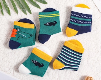 Calcetines antideslizantes personalizados para niños pequeños, calcetines para niños con nombre personalizado, calcetines escolares, calcetines antideslizantes con nombre personalizado, calcetines a rayas -5 pares