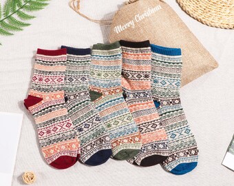 5 Pairs Women&#39;s Cozy Nordic socks, Winter warm country style, winter socks, Women Winter Fashion Socks, Birthday Gifts