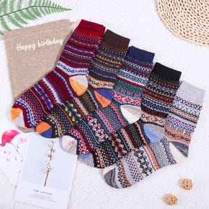 5 paires de chaussettes en laine de style nordique, chaussettes d'hiver en tricot épais pour femmes, chaussettes d'hiver chaudes