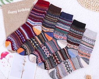 5 pairs Nordic style wool socks, women's winter thick knit socks, winter warm socks