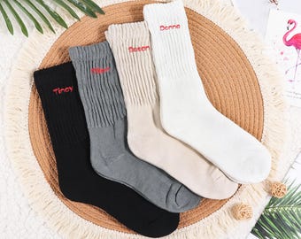 Women's cotton soft knit socks, personalized socks, men's and women's winter warm socks, chunky socks, home socks