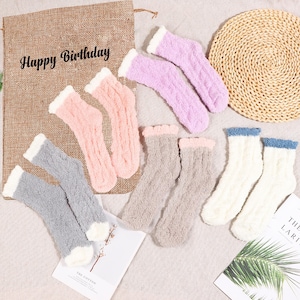 5 Paar Korallen Fleece Socken, Personalisierte Kuschelige Plüsch Socken, Frauen Winter Warme Socken, flauschige Stricksocken, Kundenspezifische Strumpf