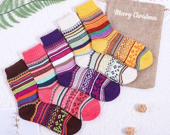 5 pairs of Nordic style winter warm wool socks,Womens winter knit socks, Gift for her