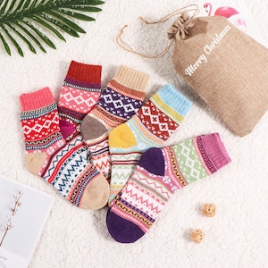 Winter Nordic Pattern Socks, Wool Socks for Men Women, Winter Warm Socks, Birthday gift, 5 pairs