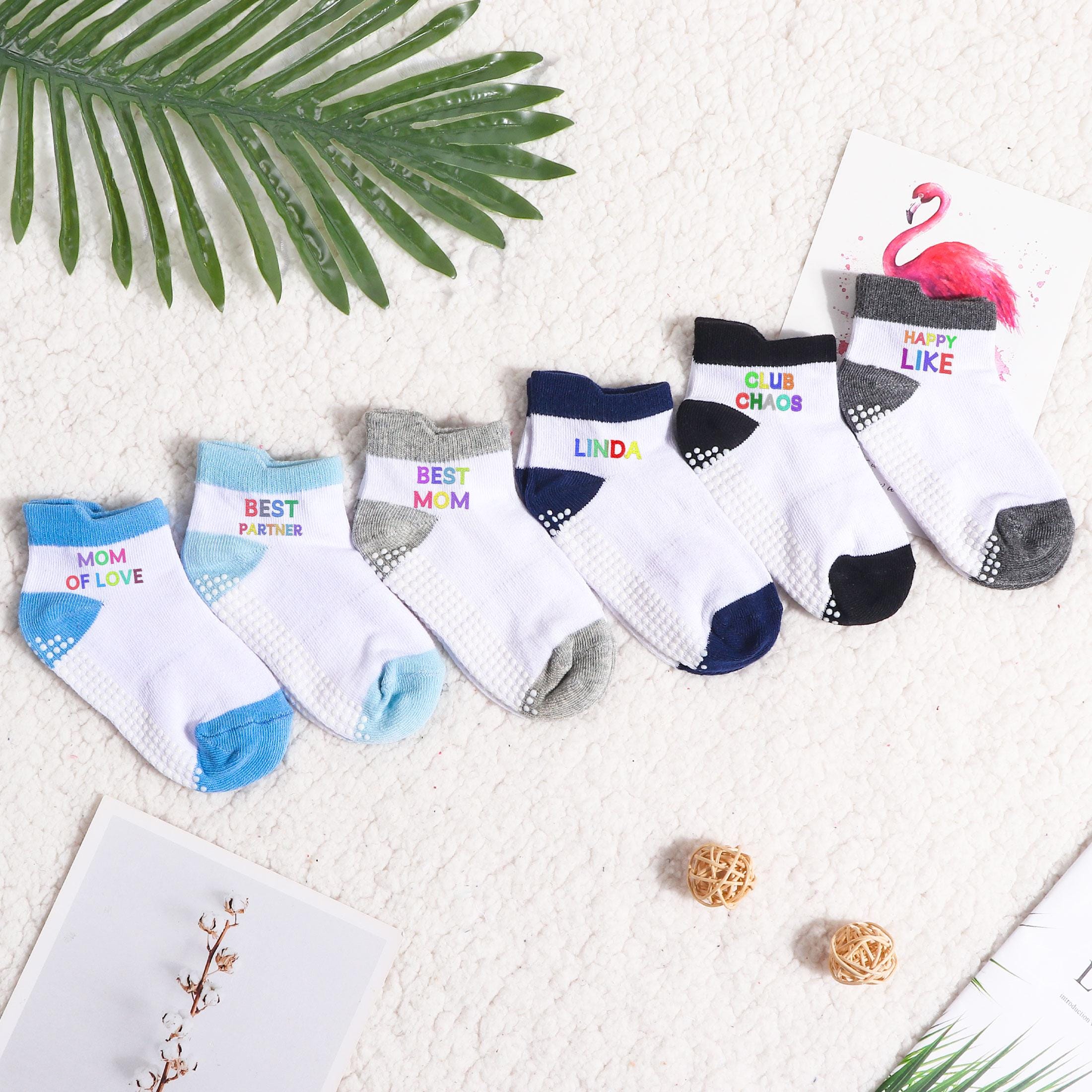 6 pairs of personalized baby socks, custom baby non-slip socks, high quality cotton baby socks, custom socks, 0-5 year