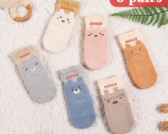 Calcetines personalizados con nombre de bebé, lindos calcetines antideslizantes con forma de animal para bebé, calcetines antideslizantes para bebé, regalos para baby shower, calcetines para niños, calcetines de bebé personalizados