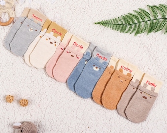 Calcetines de bebé bordados personalizados, lindos calcetines de bebé suaves con animales antideslizantes, calcetines antideslizantes para niños pequeños, regalos de baby shower, calcetines para niños, calcetines para niños pequeños