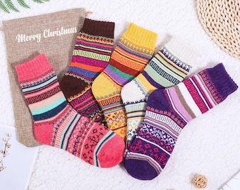 Winter Warm Nordic Socks, Thick Cotton Wool Blend Socks,  Men Women Winter Socks,High Quality Colored Socks,Birthday Gift,5 pairs