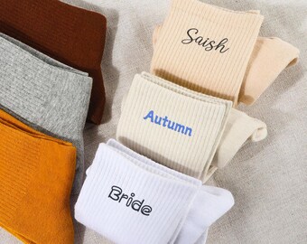 Custom Name Socks, Wedding Party Socks, Personalized Sock, Embroidered Family Name Socks, Creative Birthday Gift,  Gift for Him