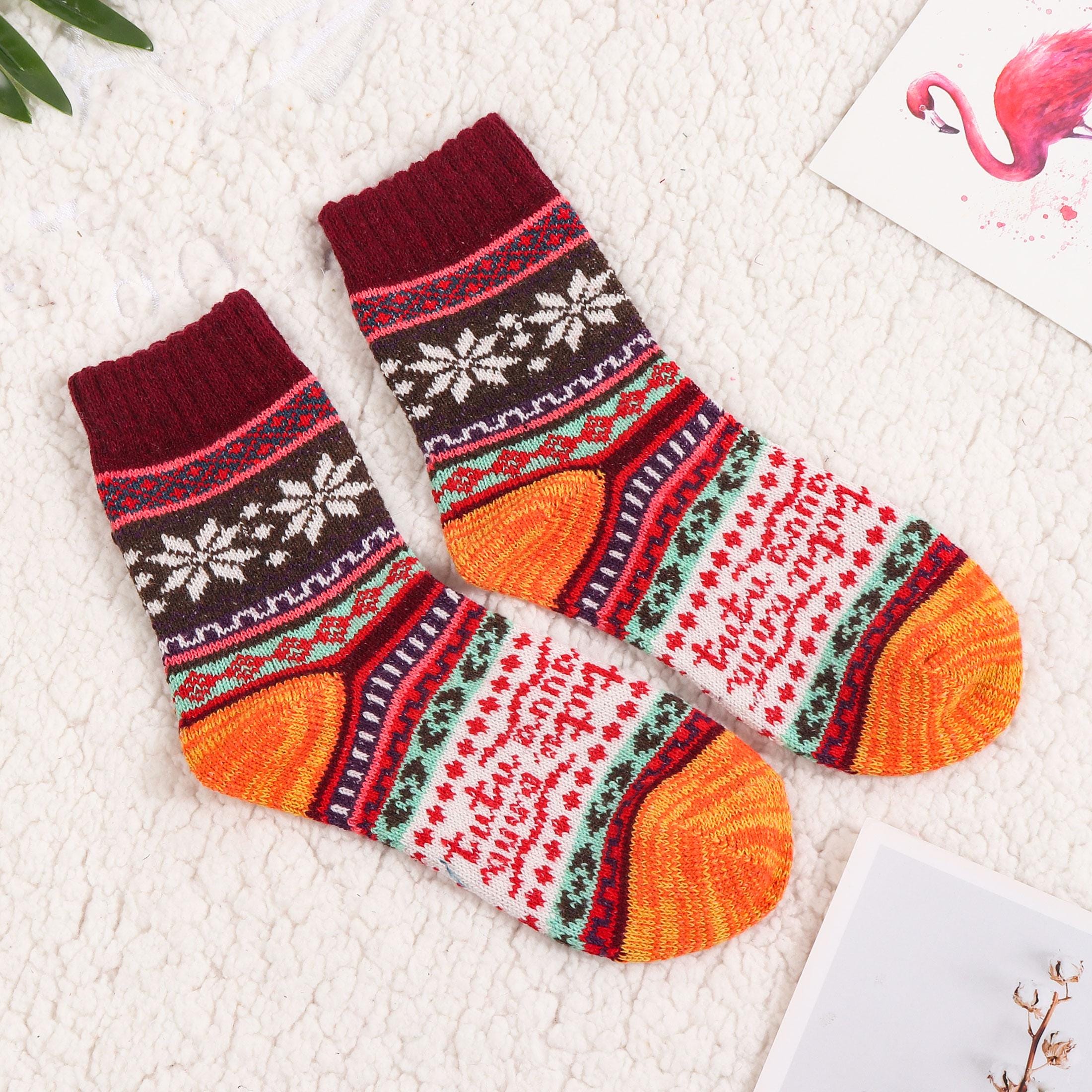 Women Warm Nordic Socks, Colorful Retro Vintage Style Socks,winter ...