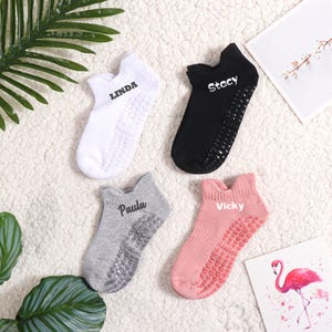 Custom Embroidered Yoga Socks | Non-Slip Grip Sole | Personalized Pilates Gift for Her | Luxury Breathable Design