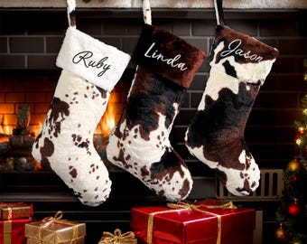 Personalized cow Christmas stocking,Family Stocking with Name,Holiday Stockings, Christmas Decor,Monogram Christmas Stocking