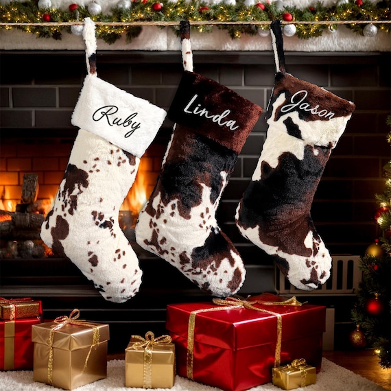 Personalized cow Christmas stocking,Family Stocking with Name,Holiday Stockings, Christmas Decor,Monogram Christmas Stocking