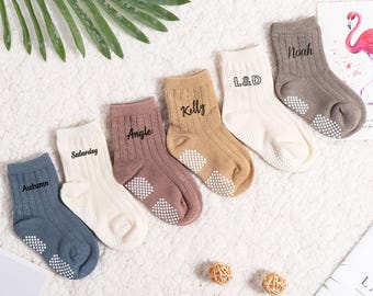 3 pairs of personalized toddler socks non-slip socks, custom name children&#39;s socks, school socks, non-slip floor socks
