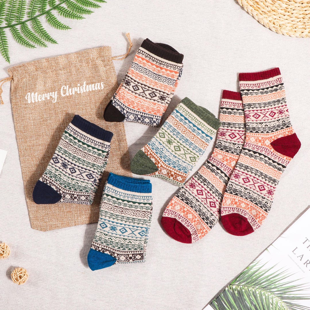 5 Pairs Women Vintage Warm Socks