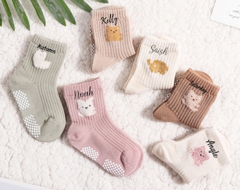 3 pairs of cute baby bear print socks, neutral elastic socks, personalized baby non-slip socks, baby birthday gifts