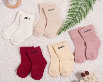 5 Pairs Baby Solid Color Cotton Socks, Personalized Embroidered Baby Socks with names, Custom socks, Boys and Girls Socks,  Baby gifts