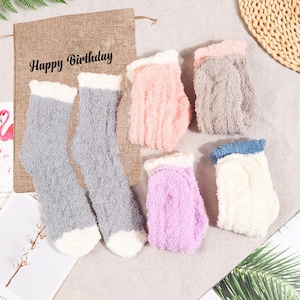 5 Pairs Coral fleece socks, Personalized Cozy Plush Socks, Women Winter Warm Socks, Fluffy Knit socks, Custom Stocking, Gifts