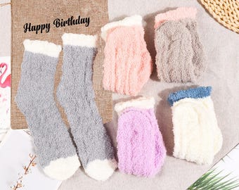 5 Pairs Coral fleece socks, Personalized Cozy Plush Socks, Women Winter Warm Socks, Fluffy Knit socks, Custom Stocking, Gifts