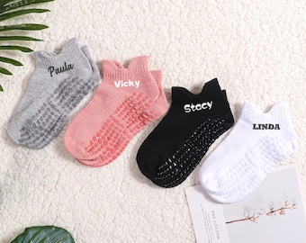 Luxury Non-Slip Pilates Socks | Personalized Name Embroidery | Yoga Grip Socks for Women | Unique Gift Idea for Her
