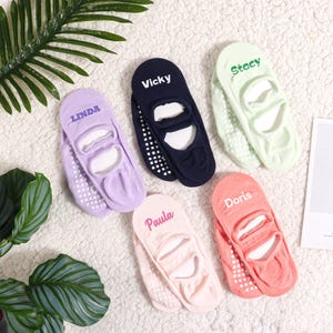 Custom Name Yoga Socks | Non-Slip Pilates  Ballet Grip Socks | Breathable Cotton for Women & Men | Multi-Sport Indoor Workout Socks