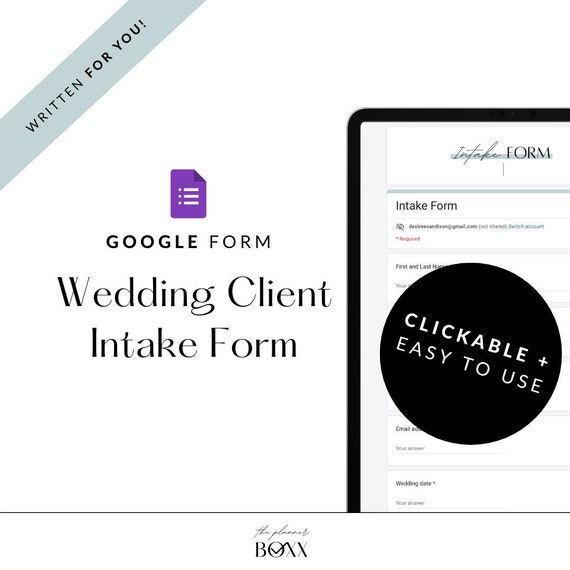 Wedding Client Intake Google Form: Contact Form (Digital Download)