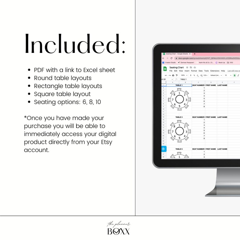 Wedding Table Seating List Planner Google Excel Sheet image 2