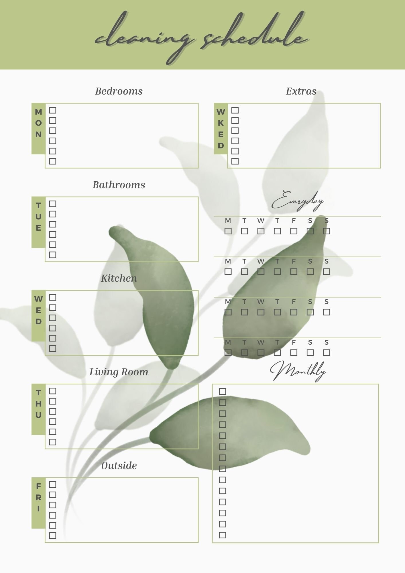 Cleaning Rota Cleaning Checklist Digital Download Digital Etsy