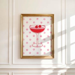 Martini print, pink kitchen art, bar cart print, polka dot print, martini wall art, martini art, red wall art, fruit art, DIGITAL DOWNLOAD