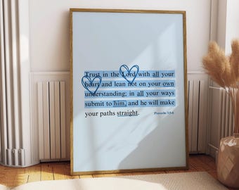 Blue Scripture Wall Art: Christian Bible Verse Print (Digital Print)