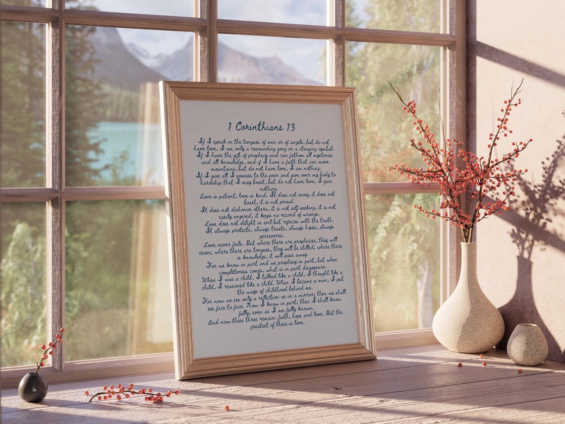1 Corinthians 13 Scripture Art Print: Blue Christian Wall Art (digital ...