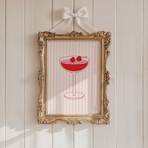 Martiniprint, roze keukenkunst, barwagenprint, gestreepte kunstprint, martinikunst aan de muur, martinikunst, rode muurkunst, fruitkunst, DIGITALE DOWNLOAD