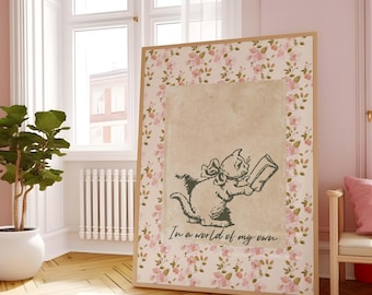 Vintage Cat Reading Book Print: Bookish Wall Art (Digital Download)