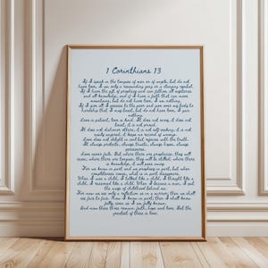 1 Corinthians 13 Scripture Art Print: Blue Christian Wall Art (digital ...