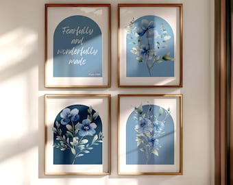 Blue Floral Christian Scripture Art Prints (Digital Download)