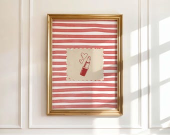 Retro wall art, vintage wall art, red wall art, retro poster, retro prints, striped wall art, bar cart wall art, lipstick, DIGITAL DOWNLOAD