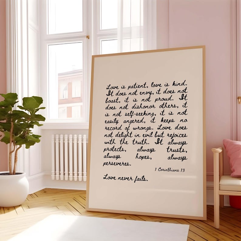 1 Corinthians 13 Scripture Print: Beige Christian Wall Art (digital ...