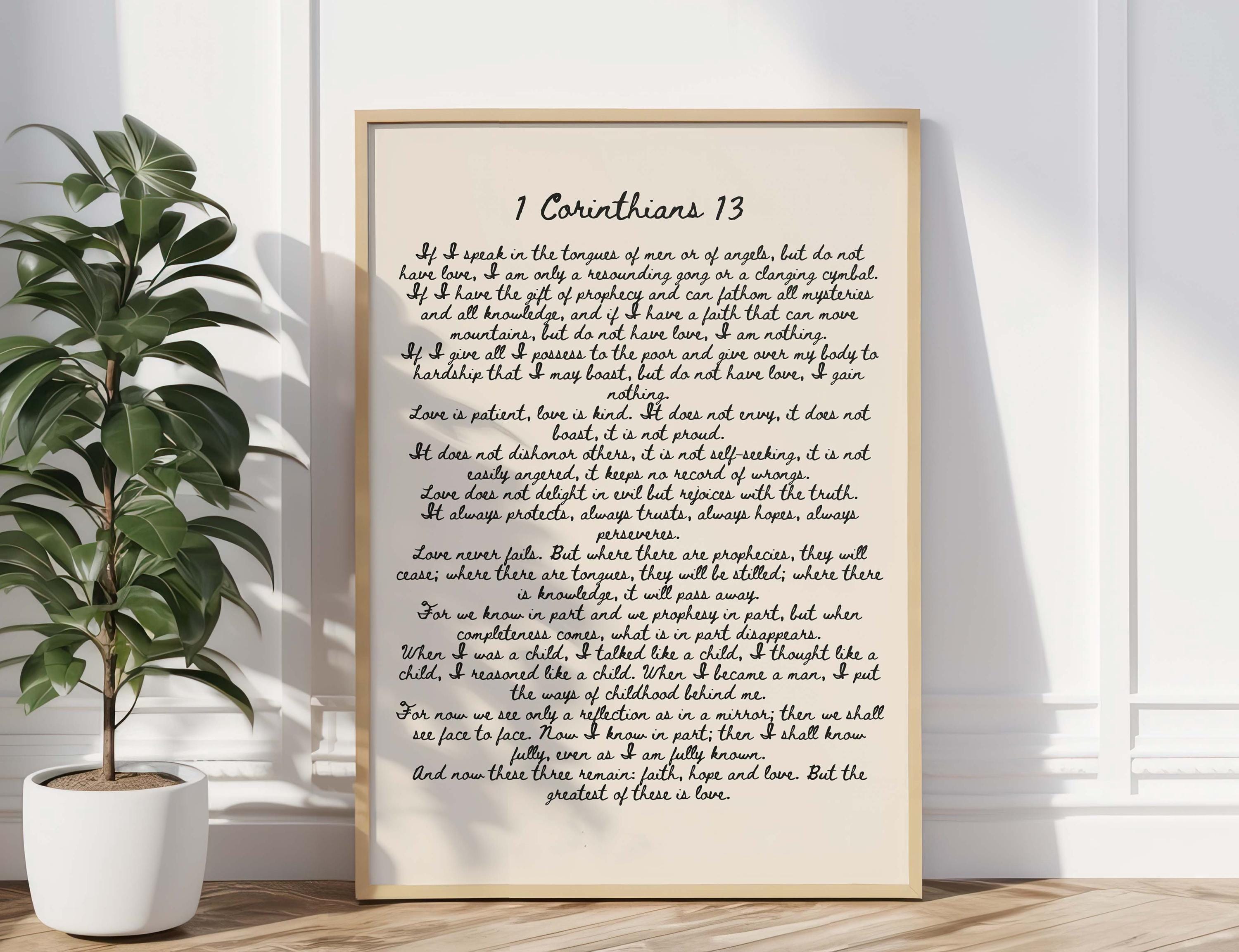 1 Corinthians 13 Scripture Art Print: Beige Christian Wall Decor ...