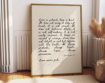 1 Corinthians 13 Scripture Print: Beige Christian Wall Art (Digital Download)