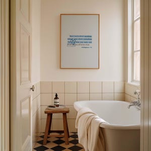 May include: A white bathtub with a white towel on the side, a wooden stool with a bottle of soap and a tray on top, and a framed print with the text "Don't worry about anything instead pray about everything Tell God what you need, and thank Him for all He has done. Philippians 4" hanging on the wall above the bathtub.