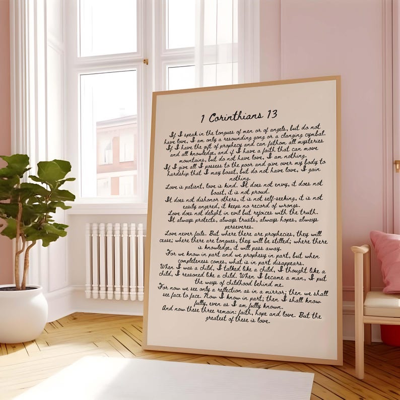 1 Corinthians 13 Scripture Art Print: Beige Christian Wall Decor ...