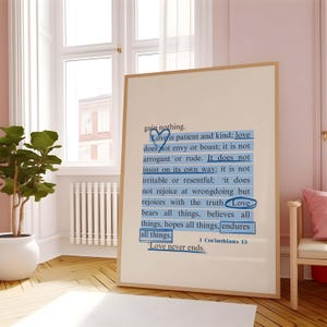 Blaue Schrift Wand Kunst Druck: 1 Korinther 13 (Digitaler Download)