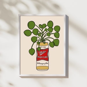 Miller High Life Pilea Plant  | Digital Download | Instant Download | Wall Art