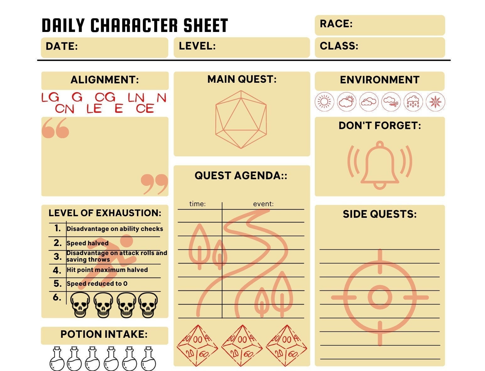 Dnd Daily Planner, Digital Download, Printable Etsy