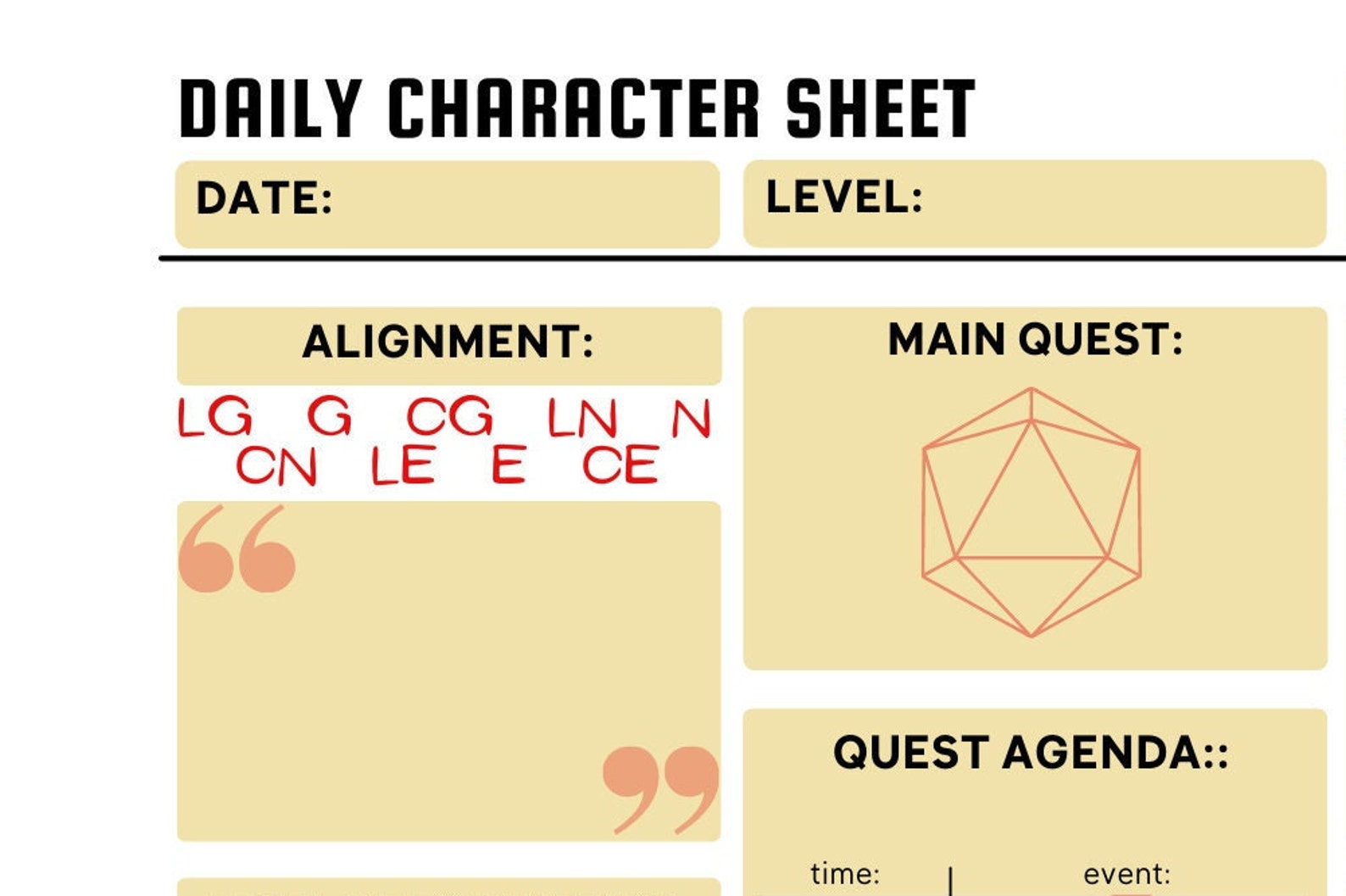 Dnd Daily Planner, Digital Download, Printable Etsy
