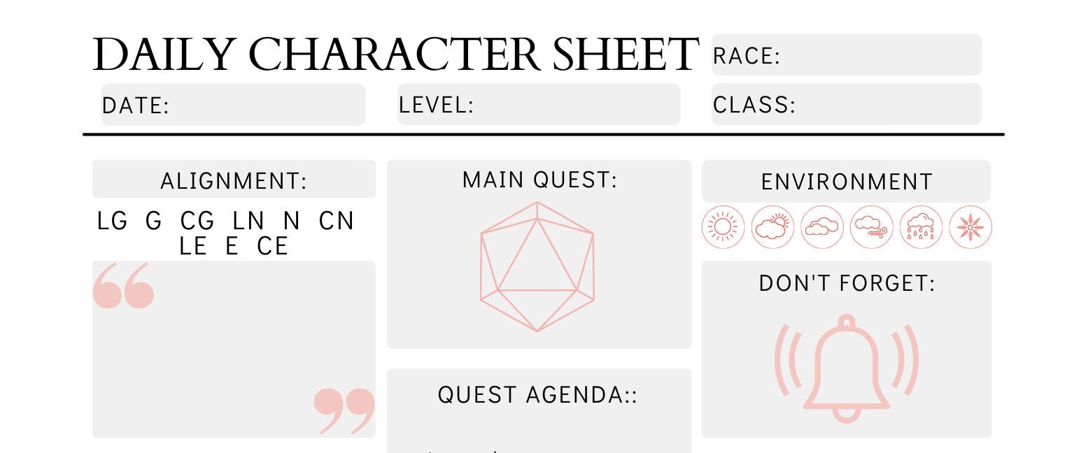 Dnd Daily Planner, Digital Download, Printable Etsy