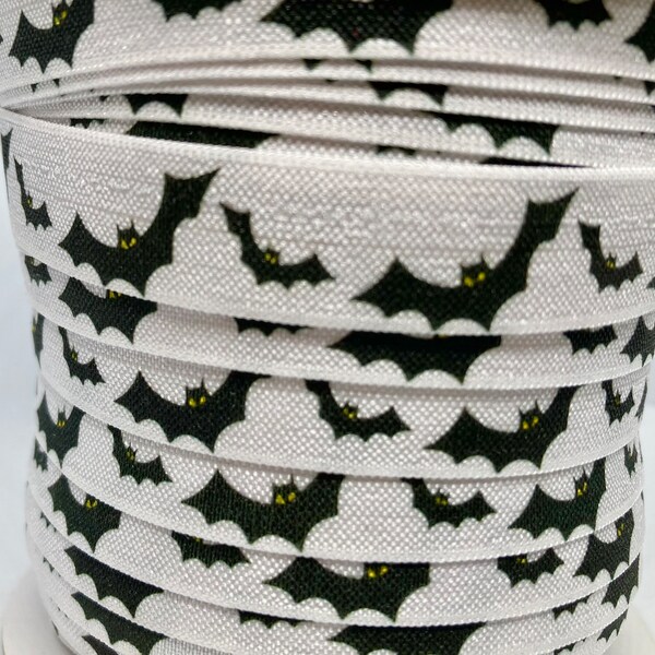 Bat printed fold over elastic, patterned for making masks, hair bands, garments and decorative craft projects